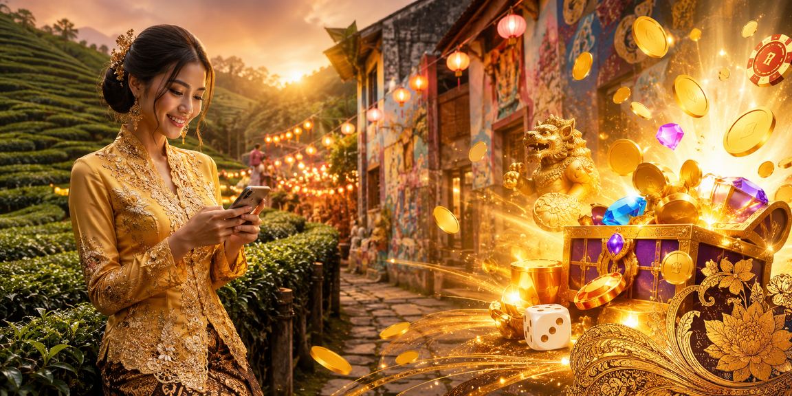 Pengguna wanita di Penang mengakses platform kasino mudah alih dengan pakaian kebaya tradisional